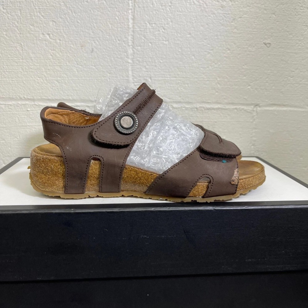 HAFLINGER Women's EU 37 (US 6) Patricia Brown Leather Suede Footbed Cork Sandals